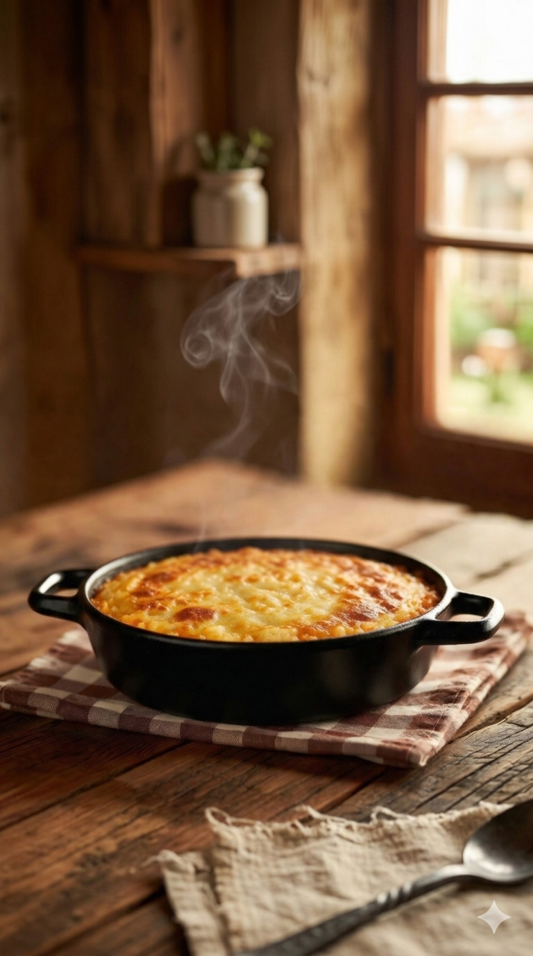 arroz con costra con cuatro huevos